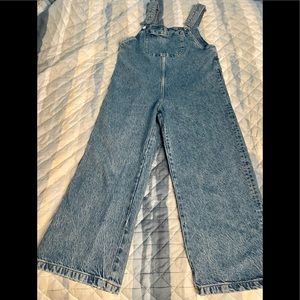 ZARA Denim Overalls Size Medium Distressed Crop Wide Leg Distressed